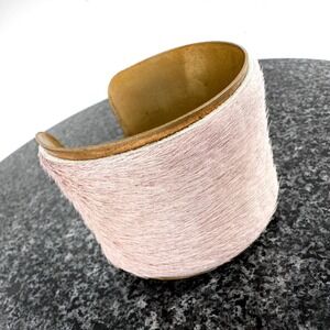 Brass Cuff Bracelet Light Pink Cowhair Western Boho Cowgirl Statement 2.375"